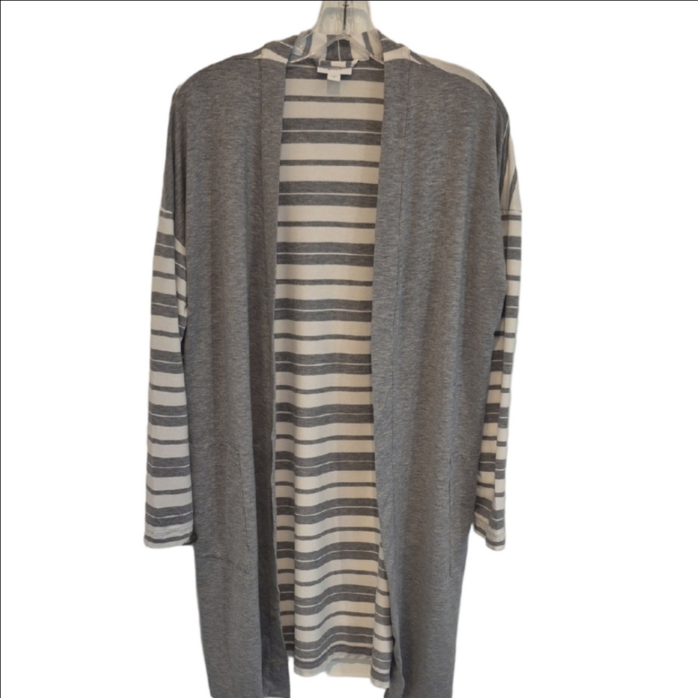 J. Jill Pure GetawayGray and White Striped Women's Cardigan